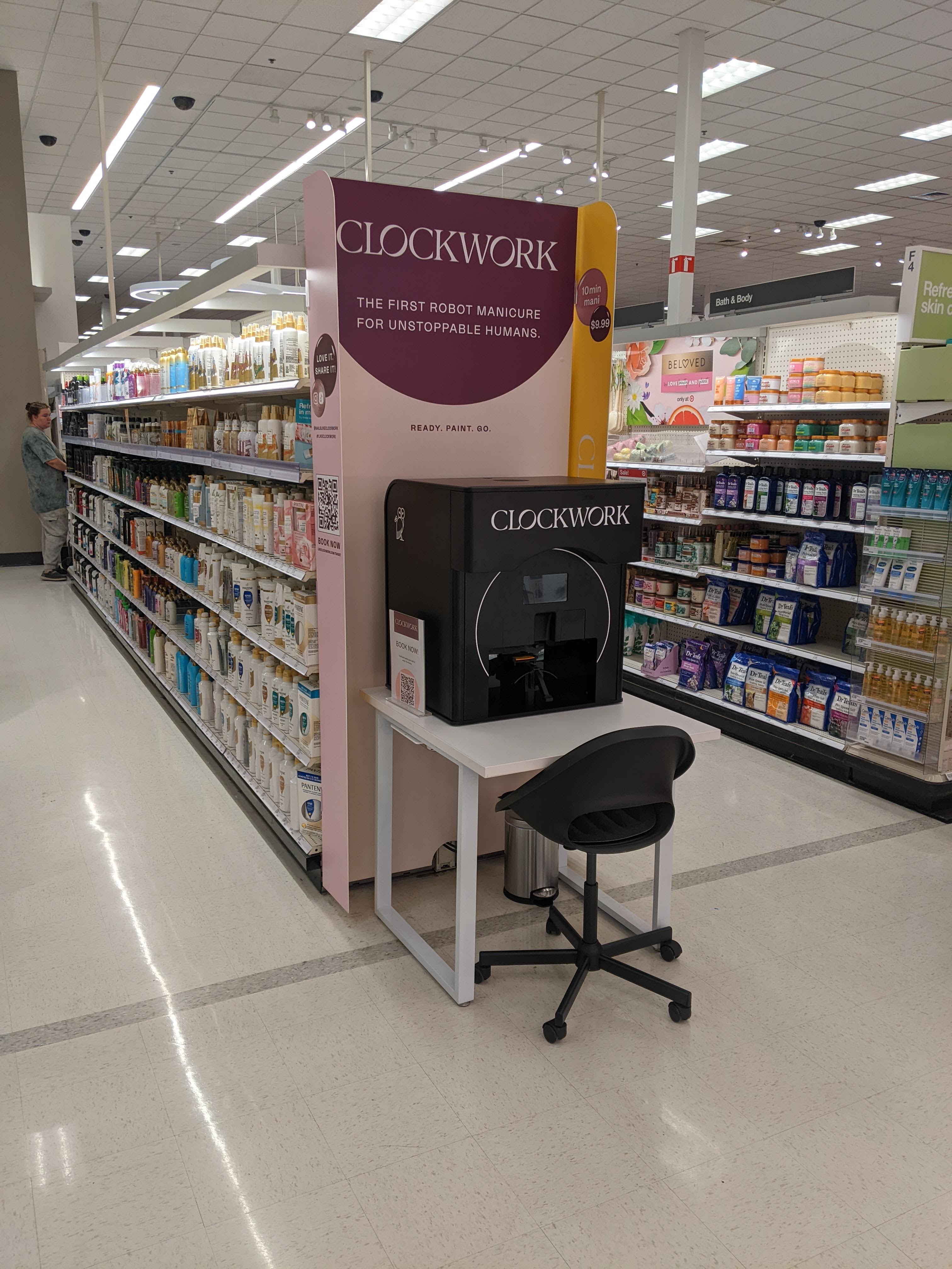 Clockwork robot manicure kiosk installed in a Target store