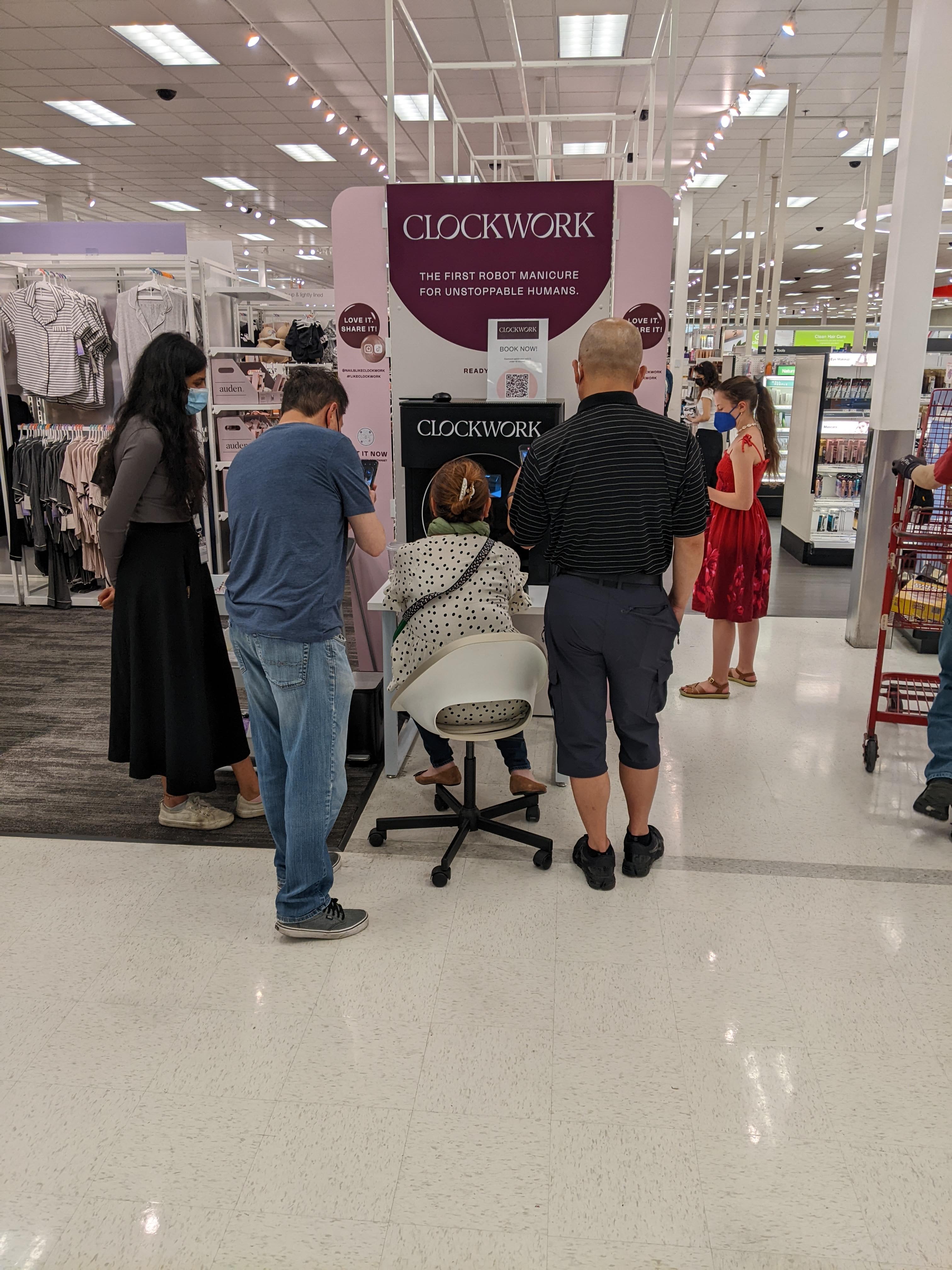 Customers lined up at the Clockwork kiosk
